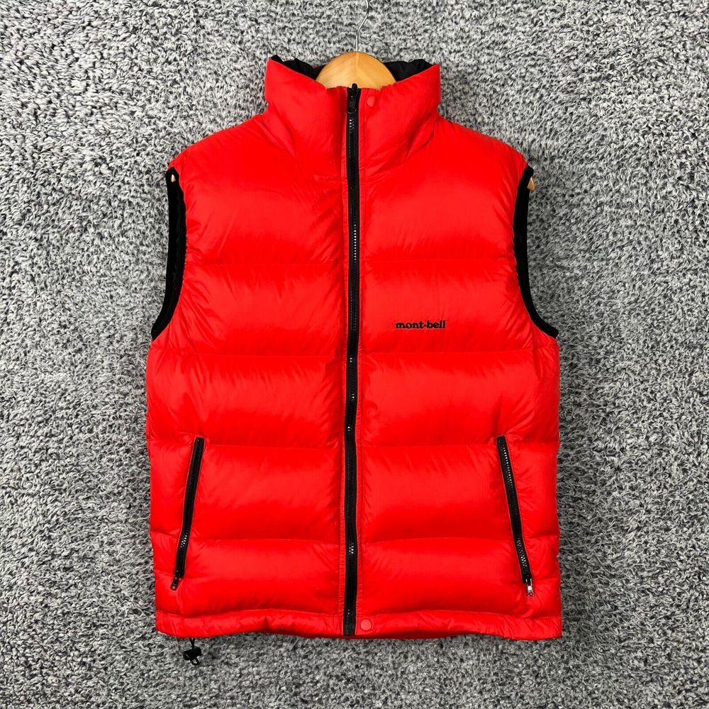 Montbell Jacket Adult Small Orange/Black Goose Down Vest Reversible Hike Mens S